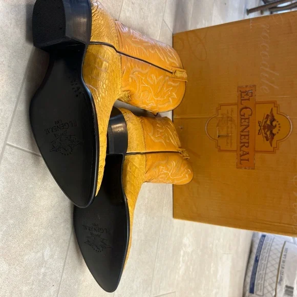 El General Tan Gold Western Boots with Block Heel Pointed  display picture 3